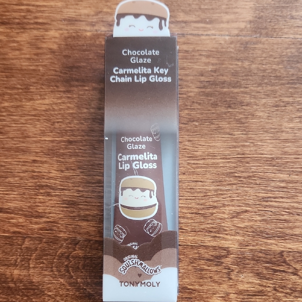 NIB Squishmallow Chocolate Glaze Carmelita Lip Gloss With Key Chain